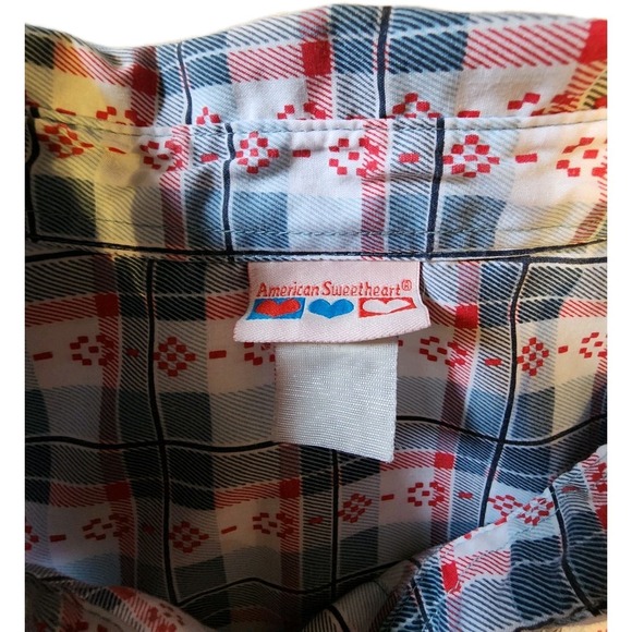 American Sweetheart Shirt Small Blue Red White Plaid Button Up‎ Vintage - Picture 2 of 7